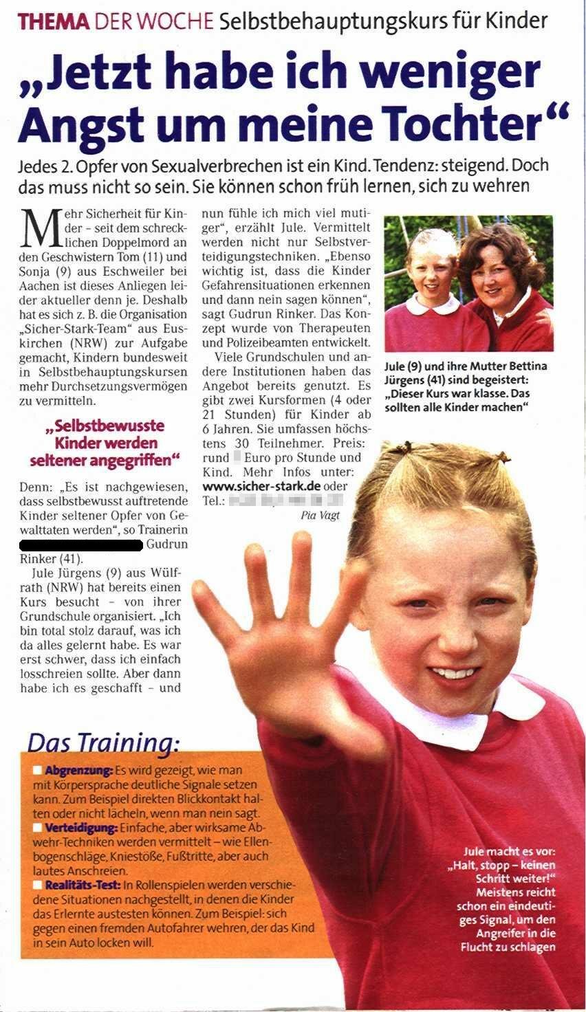 Zeitschriftenartikel - Jetzt habe ich weniger Angst um meine Tochter