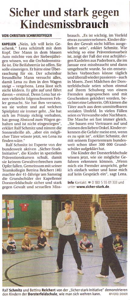 Zeitungsartikel: Sicher und stark gegen Kindesmissbrauch in der
Rheinischen Post Moers und auf rp-online.de